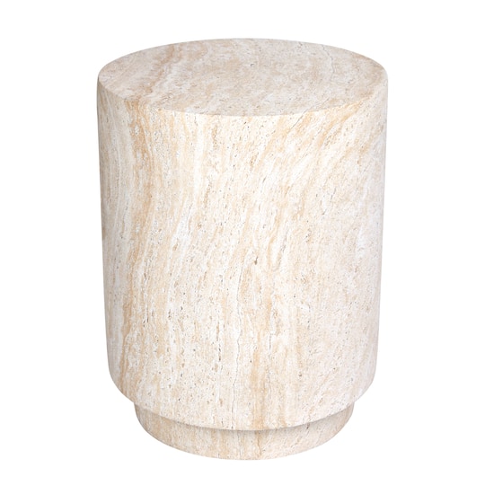 Empire Art Direct 18" Travertine Cylinder Stone Finish MGO Side Accent Table